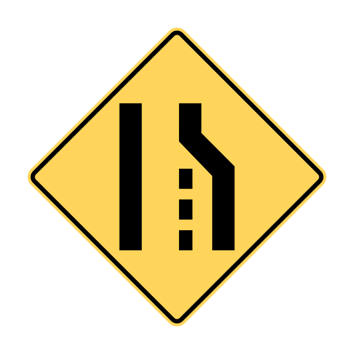 Yellow diamond with a straight left black boundary, a right boundary bending left near the top, and a short broken black separator.