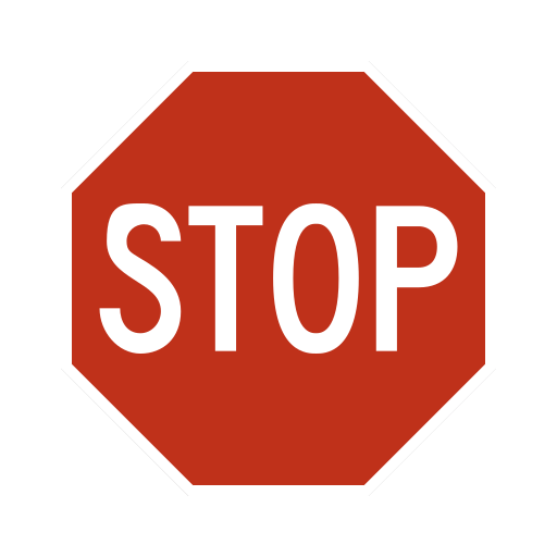 Red octagonal sign with a white border and the white word STOP.