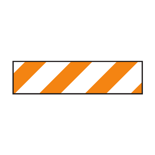 Close-up of an orange-and-white barricade rail with diagonal stripes.
