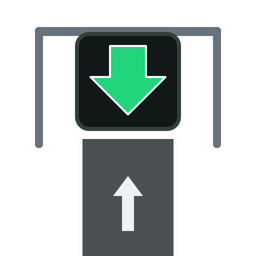 One overhead signal displays a steady green downward arrow directly above one travel lane.