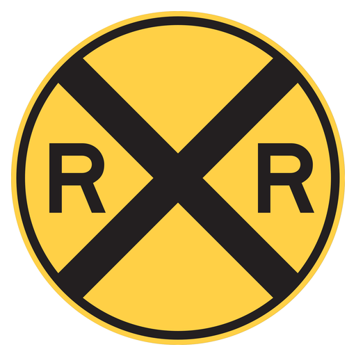 A round yellow sign with a black border has a black X and a black R on each side.