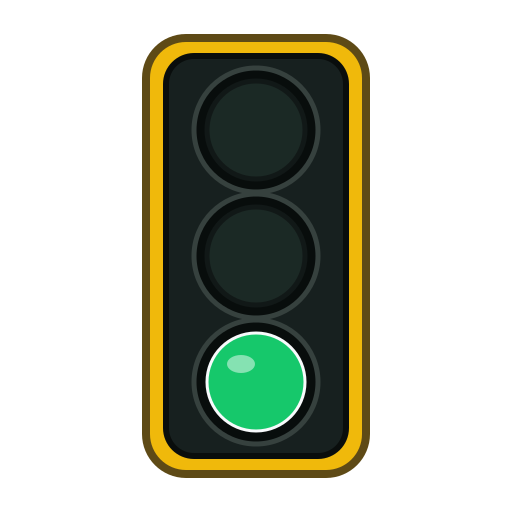 The lowest circular lamp of a vertical traffic signal glows green; the upper two lamps are unlit.