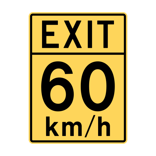 B.C. road sign W-025-60 displaying 60 km/h exit speed.