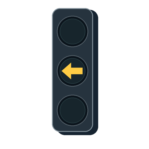 Only the middle, left-pointing yellow arrow is lit on a three-lamp arrow signal.