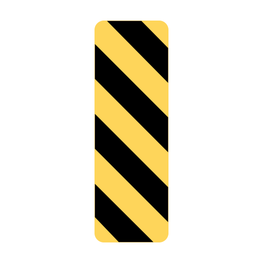 A tall yellow roadside marker with black diagonal stripes sloping downward to the right.