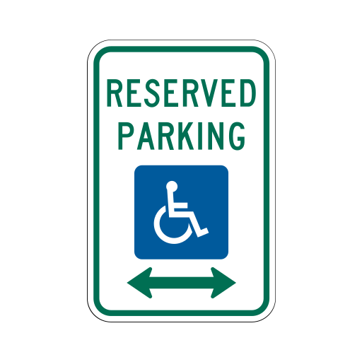White rectangular reserved-parking sign with the blue International Symbol of Access.