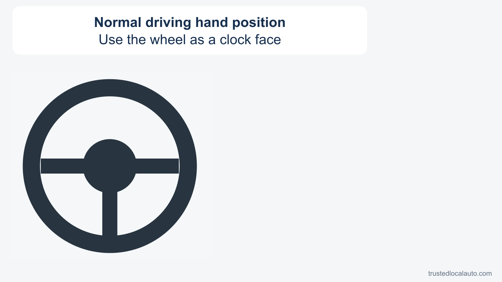 An unmarked steering-wheel reference is shown from the driver’s viewpoint. No hands or recommended clock positions are selected in the question image.