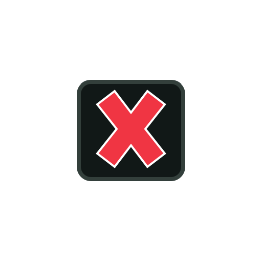 A red X with a white outline fills a dark square lane-control signal face on a white background. No roadway or vehicle is shown.