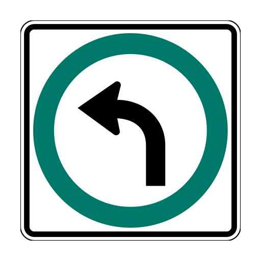 A black left-turn arrow enclosed by a green circle.
