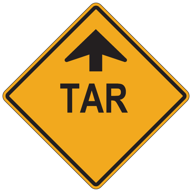 An orange diamond has a black upward arrow above the word TAR, within a black border.