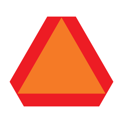 An upright orange triangular center has a broad red border with clipped outside corners.