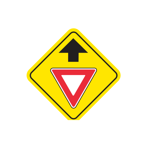 Yellow diamond with a black upward arrow above a red-and-white inverted triangle.
