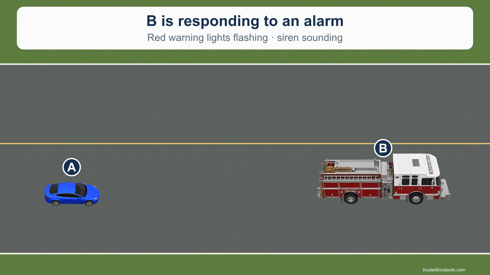 A follows a fire truck responding to an alarm.