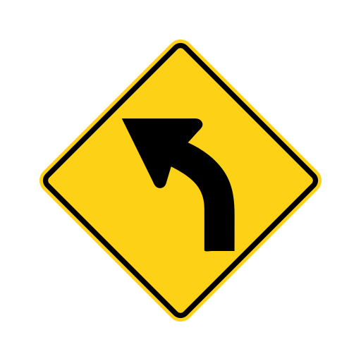 A thick black arrow bends toward the upper left inside a yellow diamond with a black border.