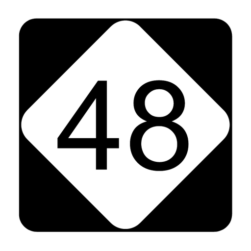 A black square route marker contains a white diamond with the black number 48.