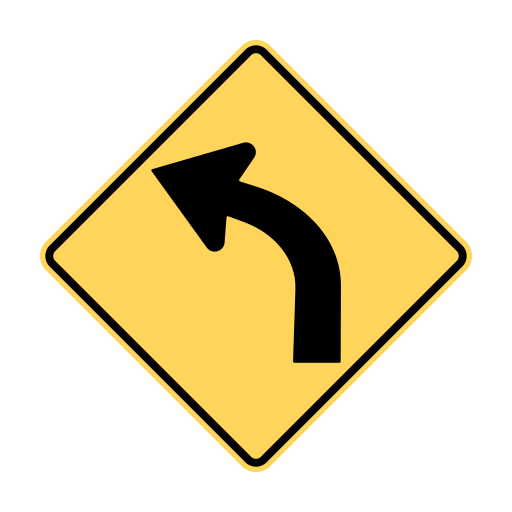 A yellow diamond has a black curved arrow.