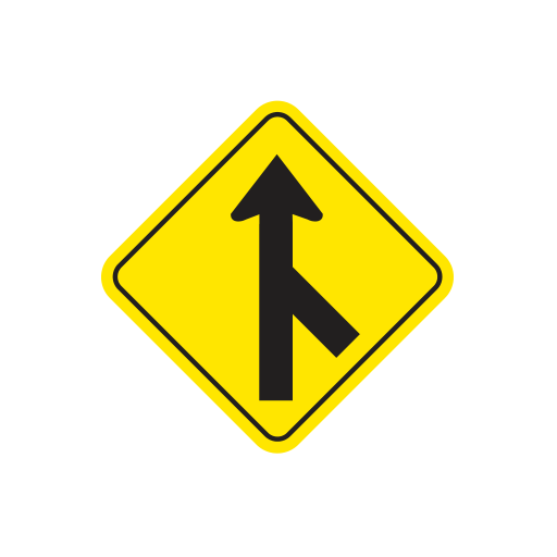 A yellow diamond with a branch joining a straight upward arrow from the right.