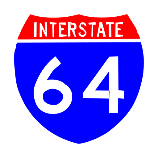 An official red, white and blue Interstate shield bears the number 64. No compass direction, route map or meaning label is added.