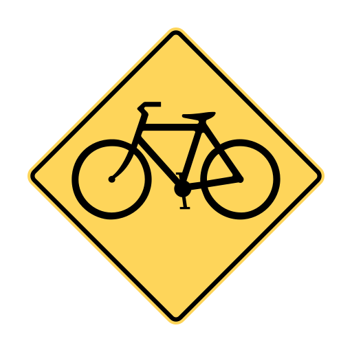 A yellow diamond containing a black bicycle silhouette.