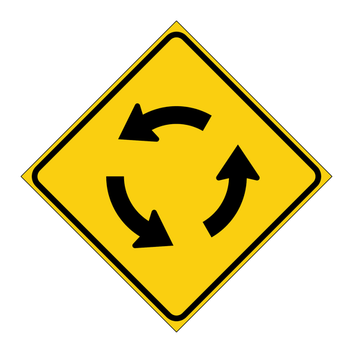 Yellow diamond with three black curved arrows arranged around an empty centre.