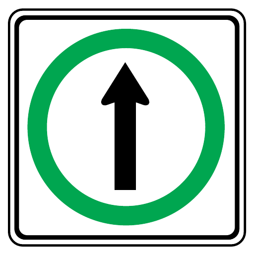 A single black arrow points vertically upward inside a green circle on a white square with black edging.