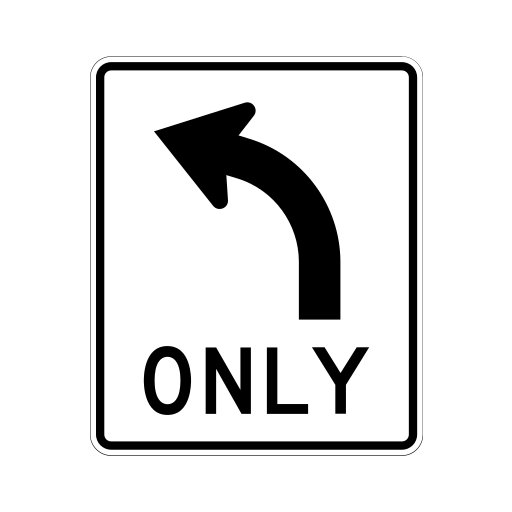 A black left-turn arrow appears above ONLY on a white rectangular face.