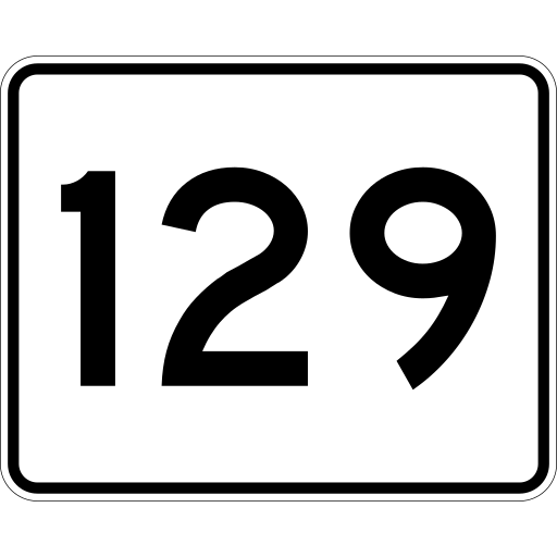 White rectangular sign with a black border and black numerals 129.