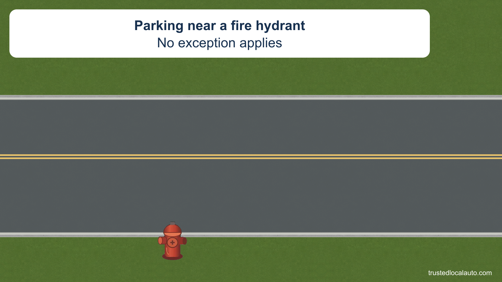 A fire hydrant stands beside a straight curb. No parked vehicle, distance value or clearance mark is shown.
