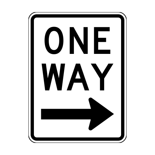 B.C. road sign R-008-3-R displaying One way traffic.
