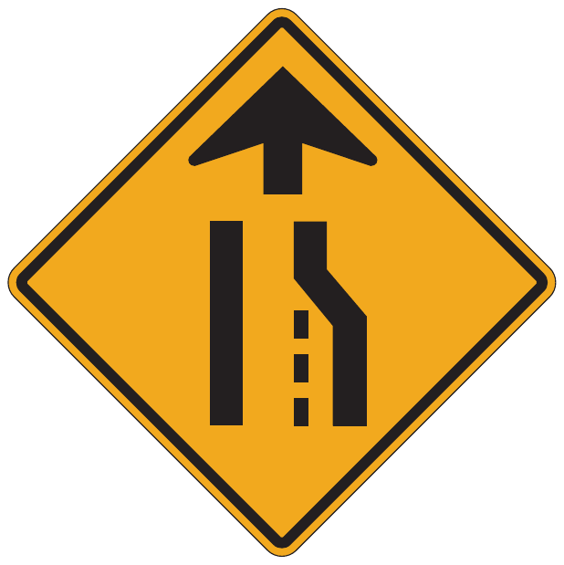 An orange diamond shows an upward arrow above two vertical black bars; the right bar bends left above three short divider dashes.