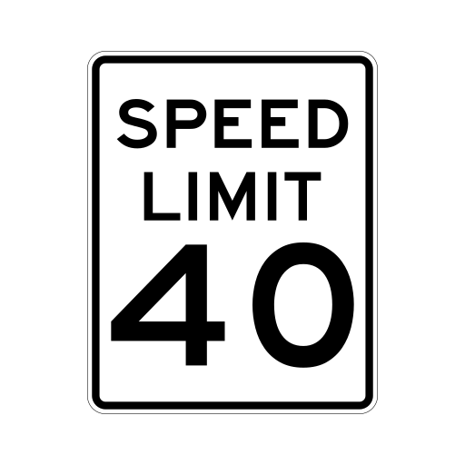 White rectangular sign with a black border, the words SPEED LIMIT, and the black number 40.