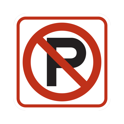 A black P on a white square is covered by a red circle and diagonal slash, with a red outer border.