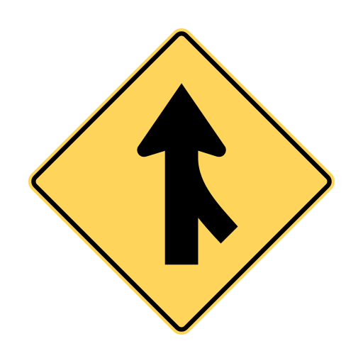 A yellow diamond shows an upward arrow joined by a sloping branch from the right.