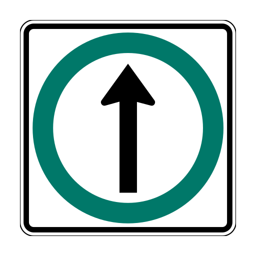A black upward arrow surrounded by a green circle on a white rectangular face.
