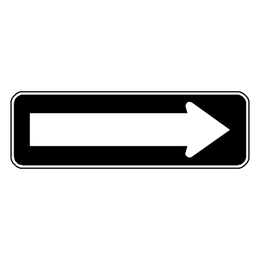 A horizontal black rectangular plate with a white border and a white arrow pointing right.