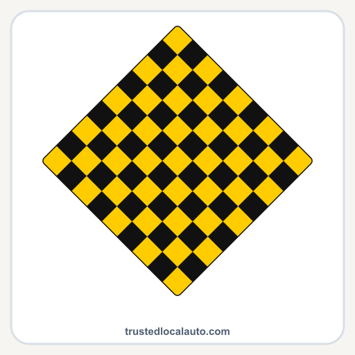 A diamond covered by alternating black and yellow squares.