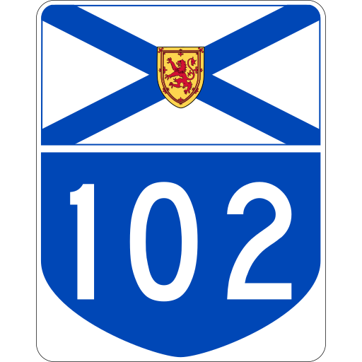 A blue route shield with the Nova Scotia flag above the white number 102.