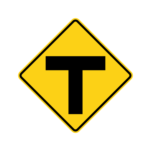 A black T-shaped symbol fills the center of a yellow diamond with a black border.