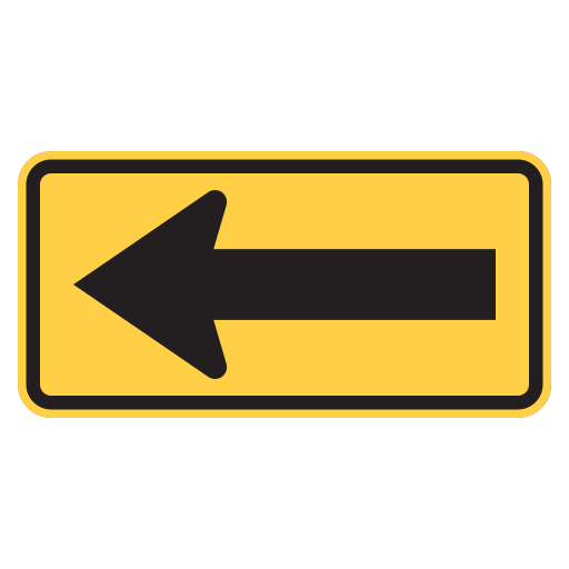 A wide yellow rectangle with a black border contains one large black arrow pointing left.