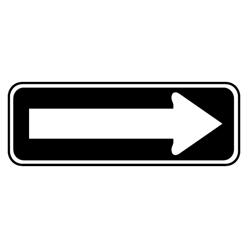 A long black rectangle with rounded corners contains a white arrow pointing right and a white inset border.
