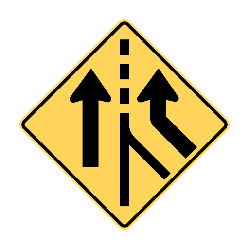 A yellow diamond with two separate upward arrows divided by a broken vertical line. The lower stem of the right arrow bends to the right.