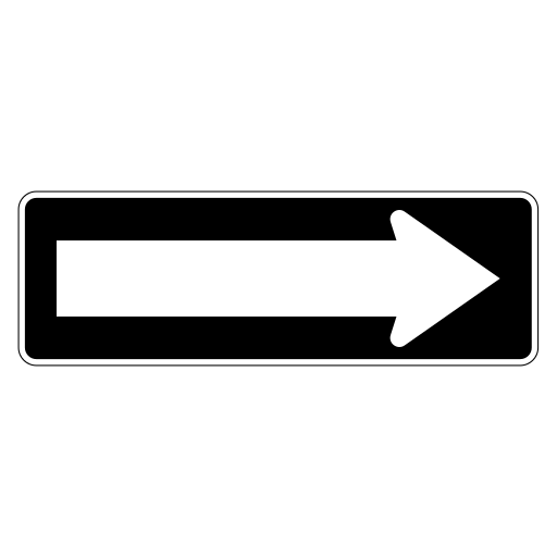 A horizontal black sign has a white right-pointing arrow and a white border.