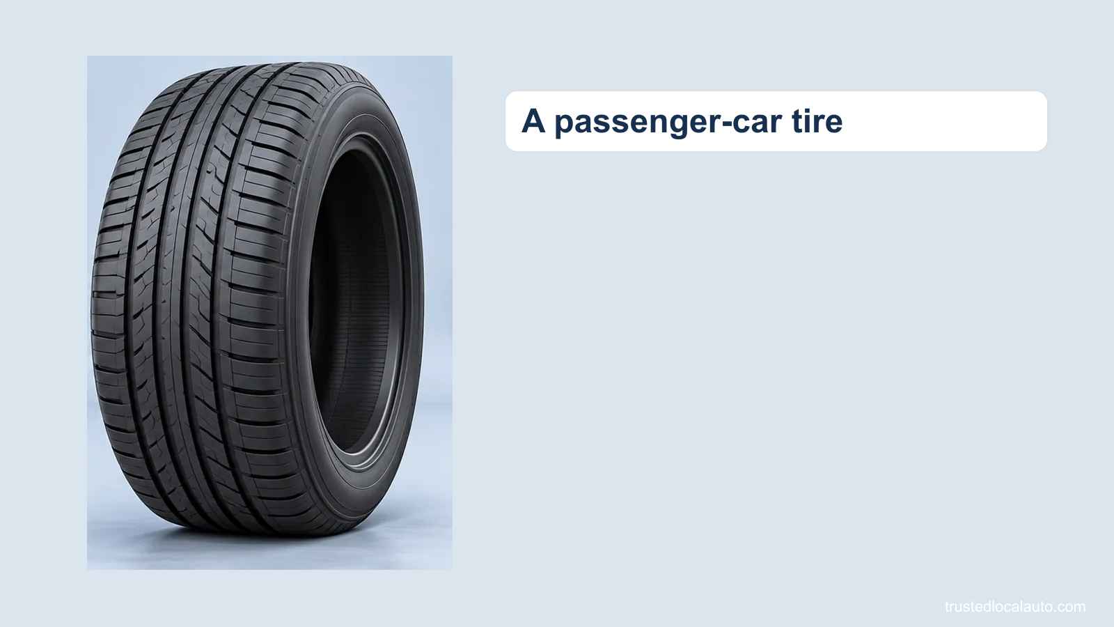 A single upright passenger-car tire is shown against a light background. There is no gauge, inspection checklist or pressure value.